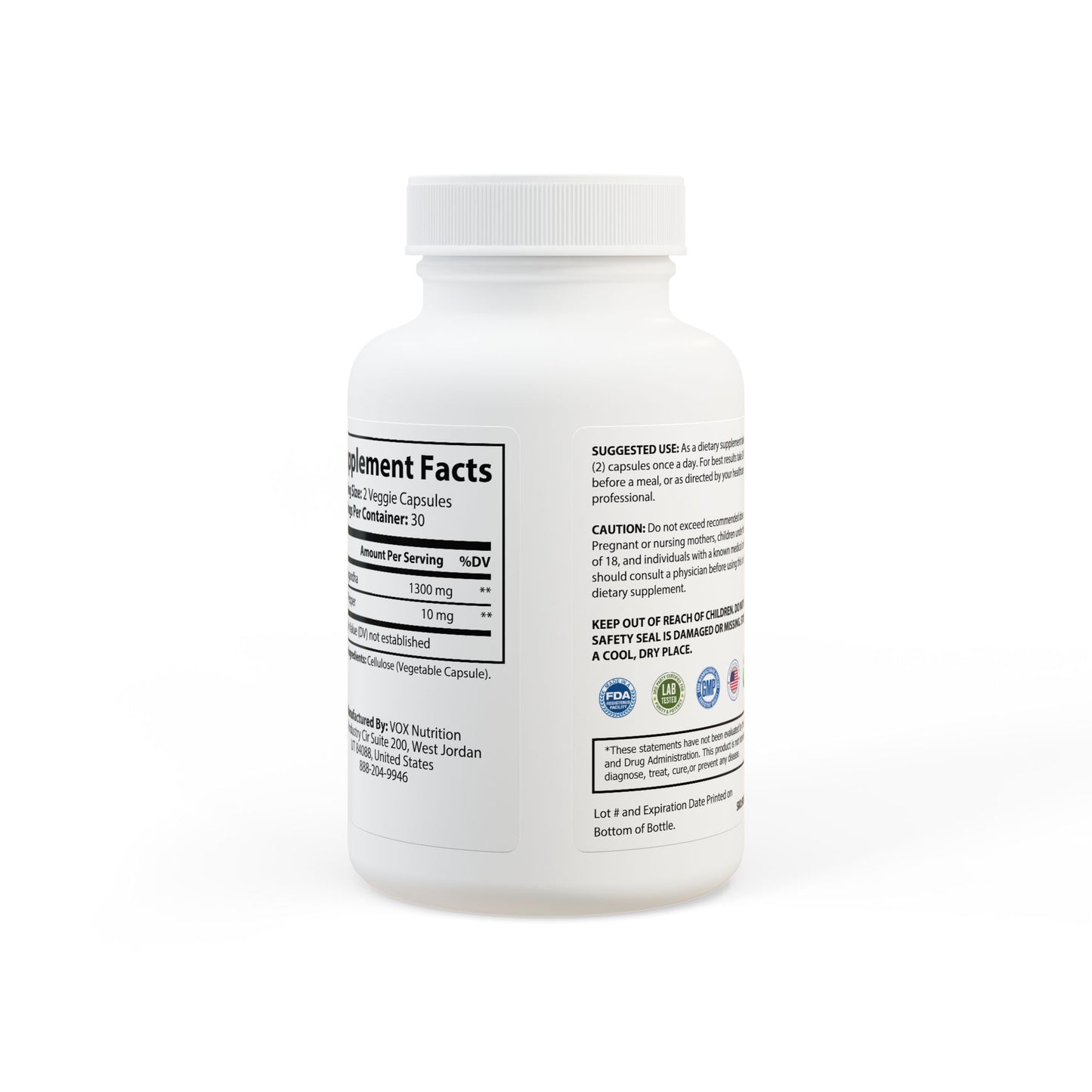 Ashwagandha & Black Pepper Capsules 60 Count | Stress Relief and Absorption Support