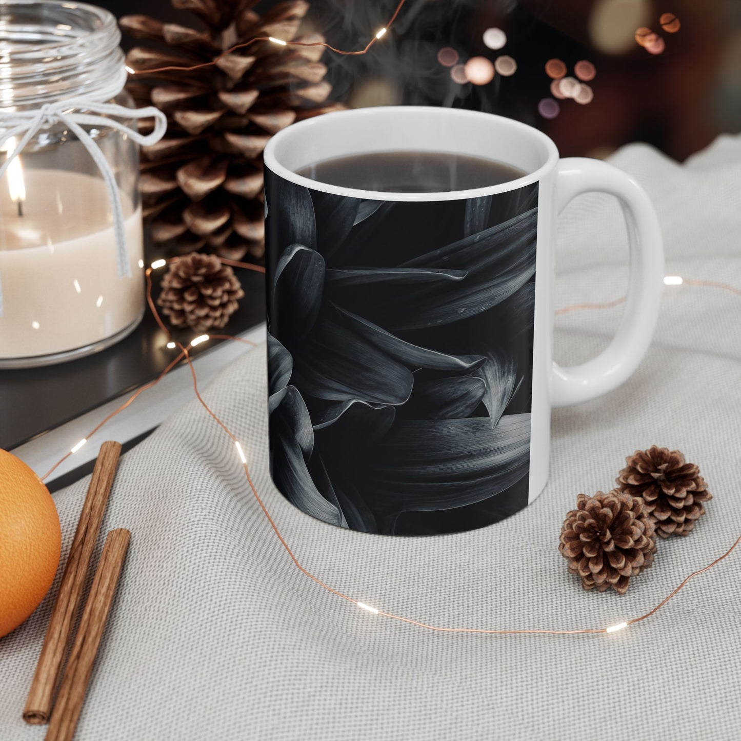 Elegant Black Floral Ceramic Mug | Stylish Coffee Cup Perfect for Home, Office, Gifts, Birthdays - Stylish Ceramic Mug, Unique Coffee Cup, Perfect Gift Idea, Office Essential, Home Decor, Birthday Present