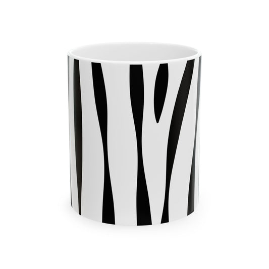 Stylish Zebra Print Ceramic Mug, Black and White Coffee Cup, Gift for Animal Lovers, Office Decor, Birthday Present, Home Essentials