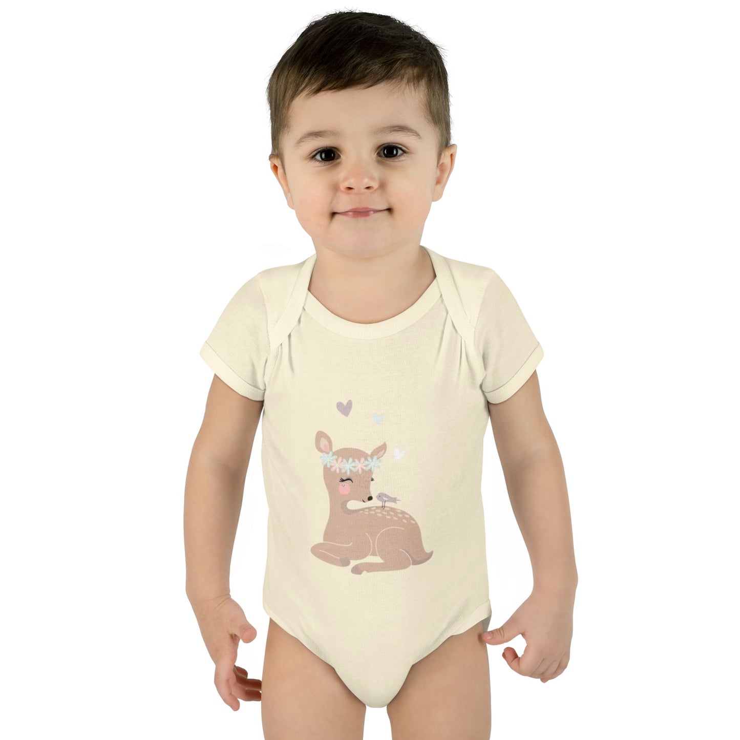 Adorable Baby Bodysuit with Floral Deer Design, Perfect for Newborns, Baby Shower Gifts, Cute Infant Outfit, Birthday Celebration