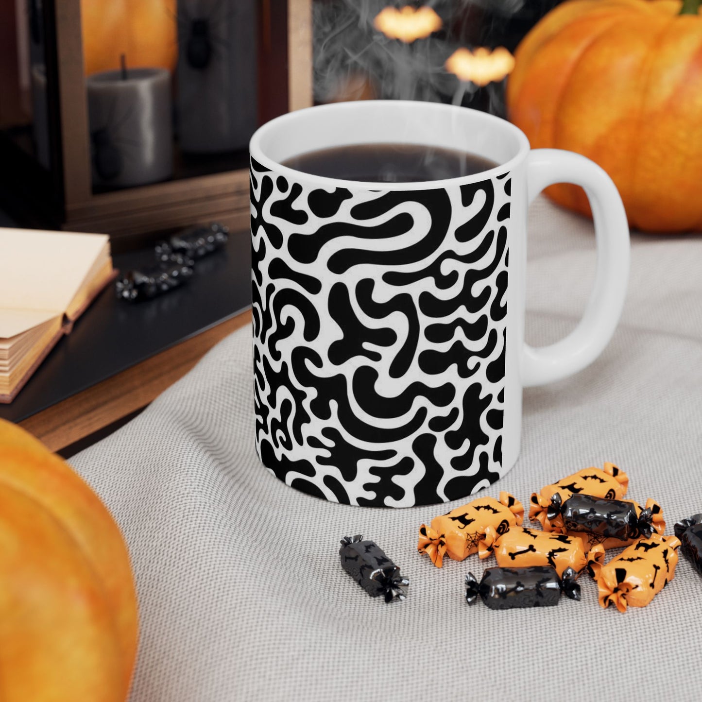 Bold Abstract Ceramic Mug - Unique Coffee Cup, Modern Home Decor, Gift for Art Lovers, Stylish Drinkware, Black and White Design