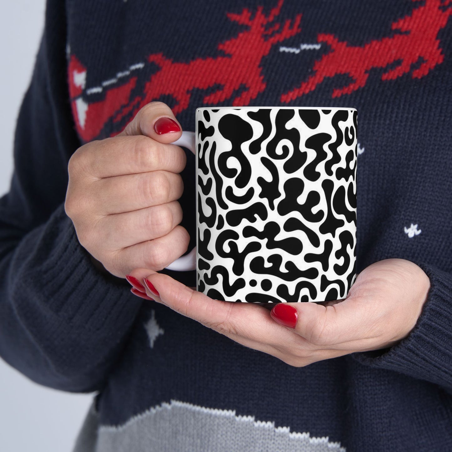 Bold Abstract Ceramic Mug - Unique Coffee Cup, Modern Home Decor, Gift for Art Lovers, Stylish Drinkware, Black and White Design