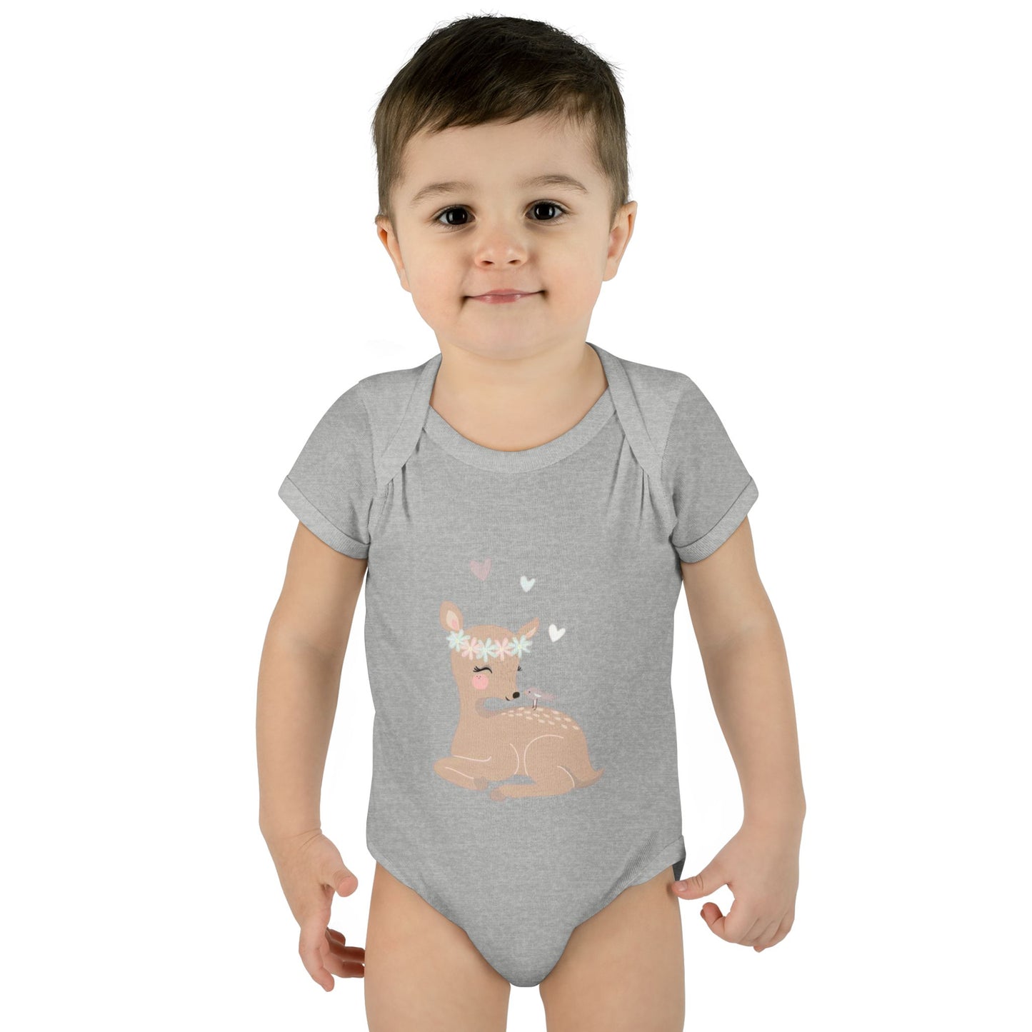 Adorable Baby Bodysuit with Floral Deer Design, Perfect for Newborns, Baby Shower Gifts, Cute Infant Outfit, Birthday Celebration