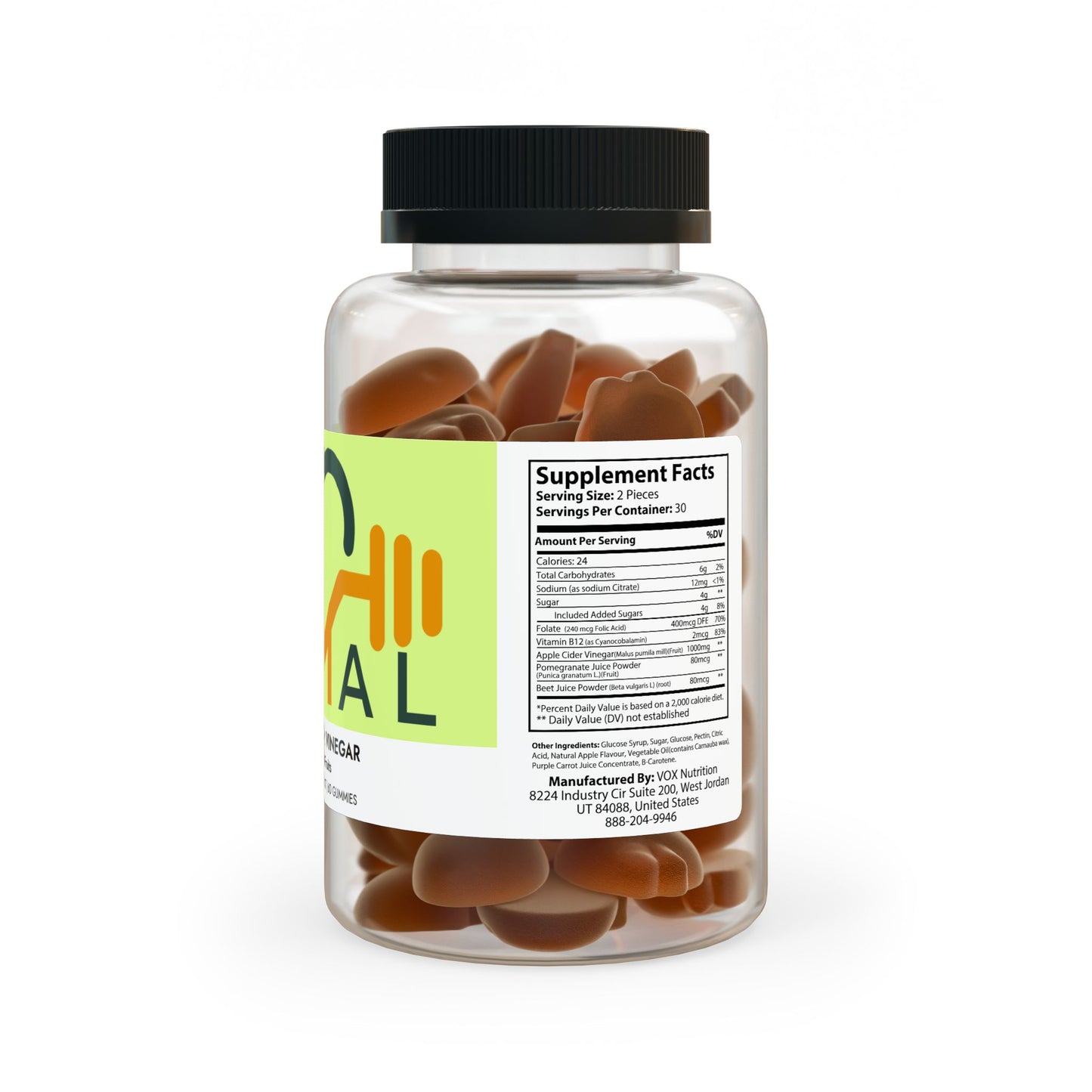 Apple Cider Vinegar Gummies – Detox & Digestive Support with Vitamin B12 – 60 Gummies