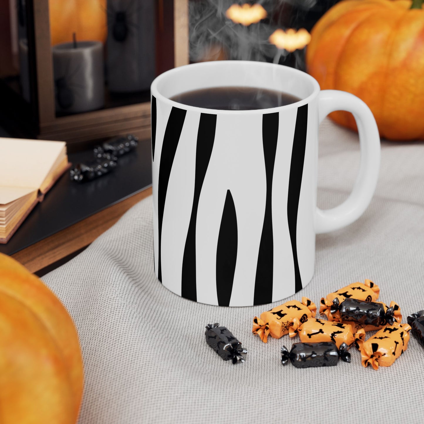 Stylish Zebra Print Ceramic Mug, Black and White Coffee Cup, Gift for Animal Lovers, Office Decor, Birthday Present, Home Essentials