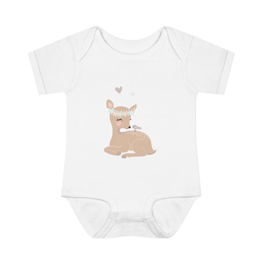 Adorable Baby Bodysuit with Floral Deer Design, Perfect for Newborns, Baby Shower Gifts, Cute Infant Outfit, Birthday Celebration